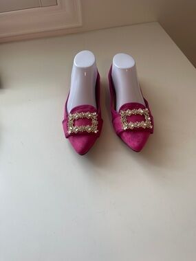 Chase + Chloe Fuchsia Pointed-Toe Embellished Slip-On Mules